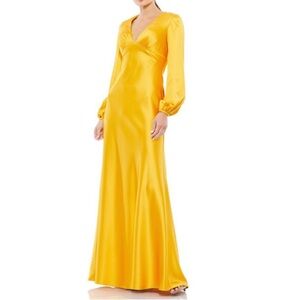 Mac Duggal Marigold Charmeuse Empire Waist Blouson Long Sleeve Gown - Reemoly